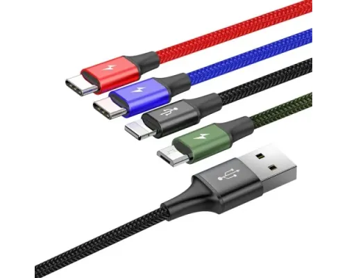 USB кабель Baseus Fast 4-in-1 Cable For lightning+Type-C(2)+Micro 3.5A 1.2M Black CA1T4-B01 mag-6953156278493145782