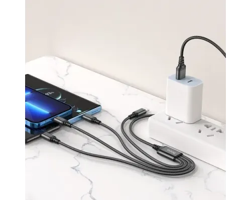 Кабель HOCO X76 4-in-1 Super charging cable(Type-C+Type-C+iP+Micro) 2A/1m Black mag-6931474767424143990