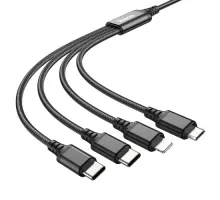 Кабель HOCO X76 4-in-1 Super charging cable(Type-C+Type-C+iP+Micro) 2A/1m Black mag-6931474767424143990