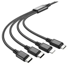 Кабель HOCO X76 4-in-1 Super charging cable(Type-C+Type-C+iP+Micro) 2A/1m Black mag-6931474767424143990