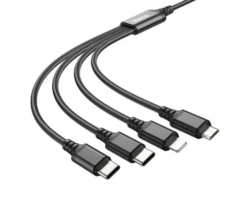 Кабель HOCO X76 4-in-1 Super charging cable(Type-C+Type-C+iP+Micro) 2A/1m Black mag-6931474767424143990