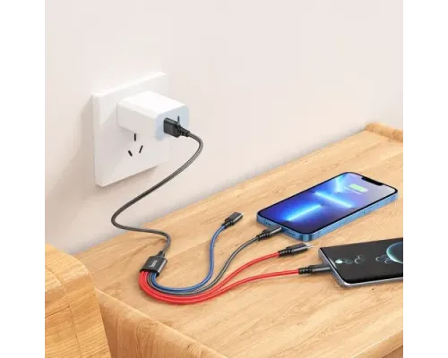 Кабель HOCO X76 4-in-1 Super charging cable(Type-C+Type-C+iP+Micro) 2A/1m Black/red/blue mag-6931474768650143991