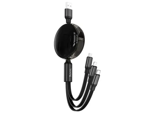 PD Кабель HOCO X78 Easy pull storage 3-in-1 charging cable Black mag-6931474791290152424