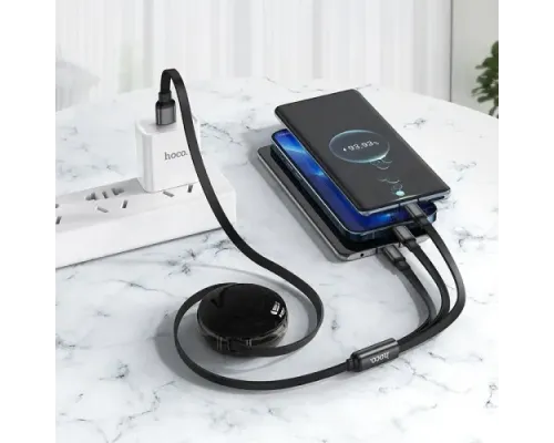 PD Кабель HOCO X78 Easy pull storage 3-in-1 charging cable Black mag-6931474791290152424