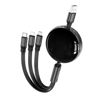 PD Кабель HOCO X78 Easy pull storage 3-in-1 charging cable Black mag-6931474791290152424