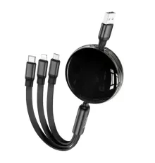 PD Кабель HOCO X78 Easy pull storage 3-in-1 charging cable Black mag-6931474791290152424