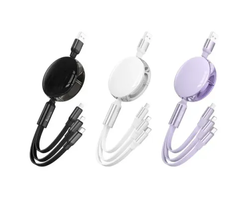 PD Кабель HOCO X78 Easy pull storage 3-in-1 charging cable Black mag-6931474791290152424