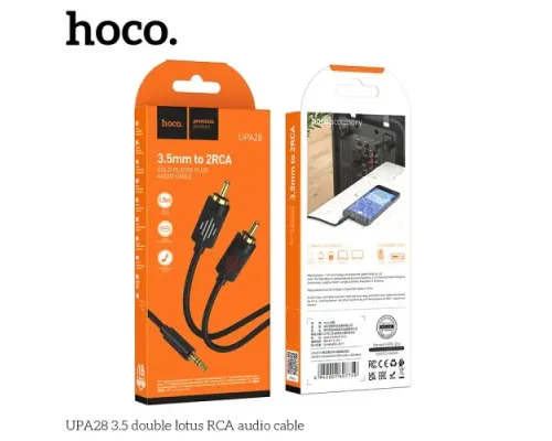 Аудіоадаптер НОСО UPA28 3.5 double lotus RCA audio cable 1.5m Чорний mag-6942007607759151411