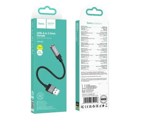 Аудіокабель НОСО UPA32D Clever converter USB to 3.5 1m black mag-6942007650946153095
