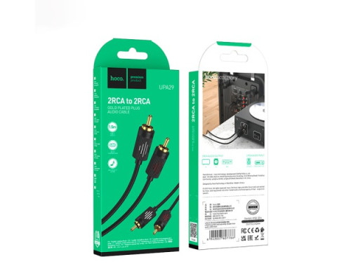 Аудіоадаптер НОСО UPA29 dual RCA red and white double lotus audio cable 1.5m Black mag-69420076077661753