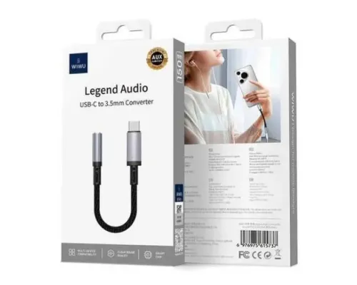 AUX-адаптер WiWU Legend Audio Convertor USB-C to 3.5mm Wi-C047T 0.15m Black mag-6976975619292153578
