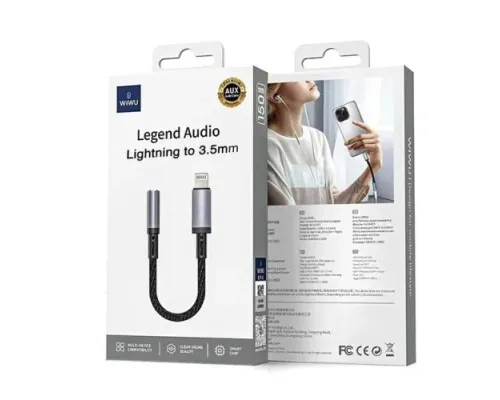 AUX-адаптер WiWU Legend Audio Convertor Lightning to 3.5mm Wi-C047L 0.15m Black mag-6976975619308153579