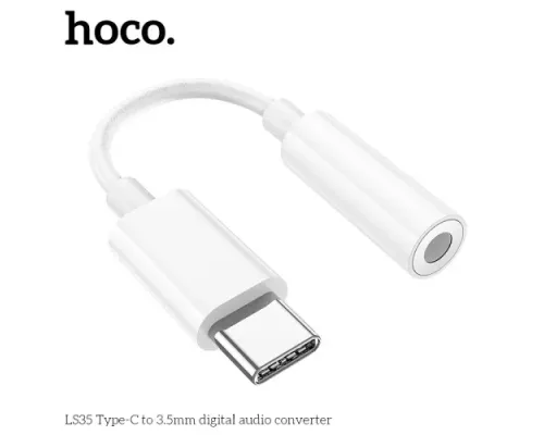 Аудіоадаптер HOCO LS35 Type-C to 3.5mm digital audio converter 0,08m. White mag-6931474790767151116