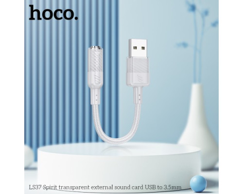 Аудіоадаптер HOCO LS37 Spirit transparent external sound card USB to 3.5mm 1.5m Gray mag-69420076125791792