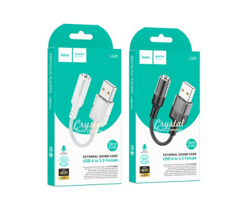 Аудіоадаптер HOCO LS37 Spirit transparent external sound card USB to 3.5mm 1.5m Gray mag-69420076125791792