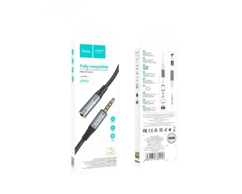 Аудіоподовжувач НОСО UPA20 3.5 audio extension cable male to female(L=1M) 1m. Metal Gray mag-6931474762153153946