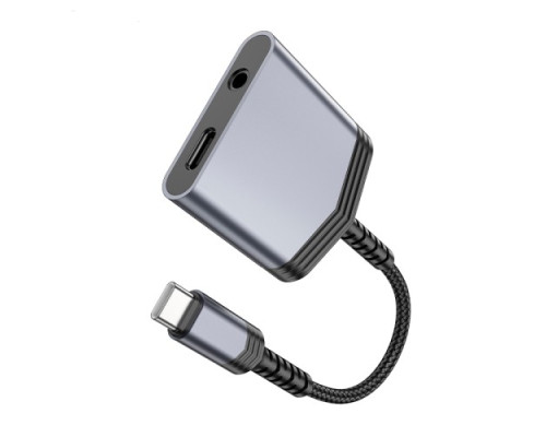 Аудіоадаптер HOCO LS39 Type-C to Type-C+3.5 digital audio converter 1.5m metal gray mag-6942007629355137360