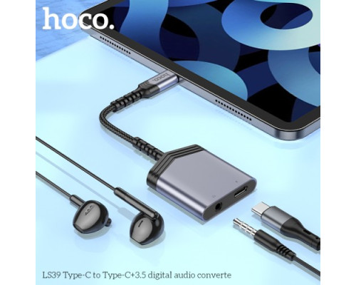 Аудіоадаптер HOCO LS39 Type-C to Type-C+3.5 digital audio converter 1.5m metal gray mag-6942007629355137360
