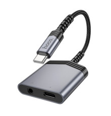 Аудіоадаптер HOCO LS39 Type-C to Type-C+3.5 digital audio converter 1.5m metal gray mag-6942007629355137360