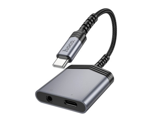Аудіоадаптер HOCO LS39 Type-C to Type-C+3.5 digital audio converter 1.5m metal gray mag-6942007629355137360