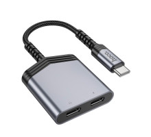 Аудіоадаптер HOCO LS40 Type-C to dual Type-C digital audio converter 1.5m Metal Gray mag-6942007629362137305