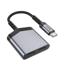 Аудіоадаптер HOCO LS40 Type-C to dual Type-C digital audio converter 1.5m Metal Gray mag-6942007629362137305