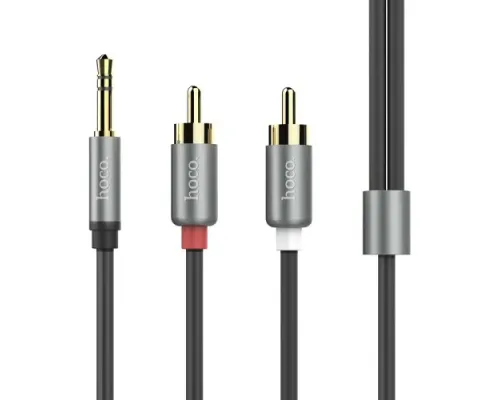 Аудіоадаптер HOCO UPA10 double lotus rca audio cable 3.5mm 1,5m. Metal Grey mag-6957531078142153872