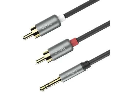 Аудіоадаптер HOCO UPA10 double lotus rca audio cable 3.5mm 1,5m. Metal Grey mag-6957531078142153746