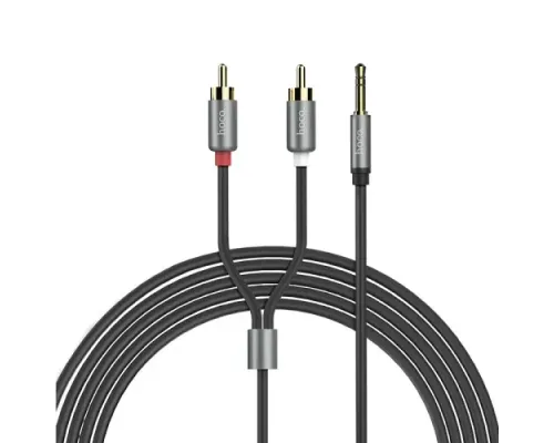 Аудіоадаптер HOCO UPA10 double lotus rca audio cable 3.5mm 1,5m. Metal Grey mag-6957531078142153872
