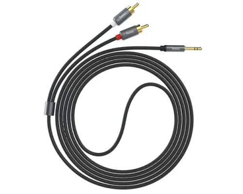 Аудіоадаптер HOCO UPA10 double lotus rca audio cable 3.5mm 1,5m. Metal Grey mag-6957531078142153872