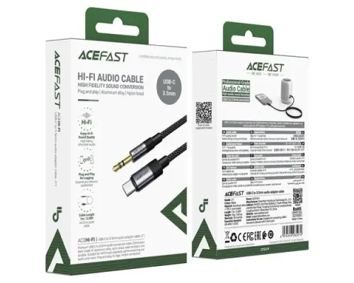 Аудіокабель ACEFAST J11Type-C to AUX(3.5) audio adapter cable 1m. Black mag-6974316285274153345