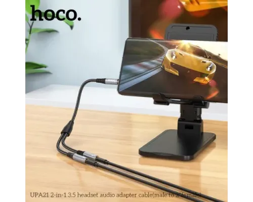 Аудіоадаптер НОСО UPA21 2-in-1 3.5 audio adapter cable(male to 2*female) 0,25m. Темно-сірий mag-6931474766809143989