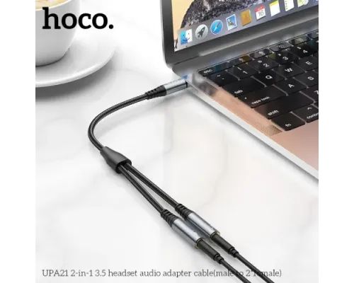 Аудіоадаптер НОСО UPA21 2-in-1 3.5 audio adapter cable(male to 2*female) 0,25m. Темно-сірий mag-6931474766809143989