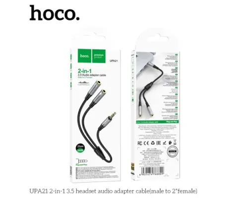 Аудіоадаптер НОСО UPA21 2-in-1 3.5 audio adapter cable(male to 2*female) 0,25m. Темно-сірий mag-6931474766809143989