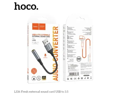 Аудіоадаптер HOCO LS36 Fresh external sound card USB to 3.5 0,12m Black mag-6942007608879146718