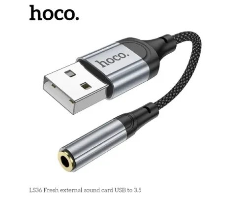 Аудіоадаптер HOCO LS36 Fresh external sound card USB to 3.5 0,12m Black mag-6942007608879146718