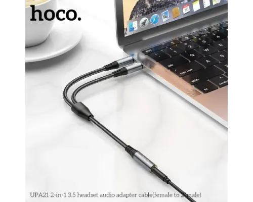 Аудіоадаптер НОСО UPA21 2-in-1 3.5 audio adapter cable(female to 2*male) 0,25m. Темно-Сірий mag-6931474766816150968
