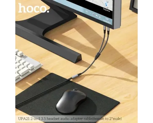 Аудіоадаптер НОСО UPA21 2-in-1 3.5 audio adapter cable(female to 2*male) 0,25m. Темно-Сірий mag-6931474766816150968