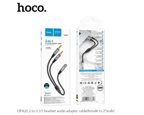 Аудіоадаптер НОСО UPA21 2-in-1 3.5 audio adapter cable(female to 2*male) 0,25m. Темно-Сірий mag-6931474766816150968