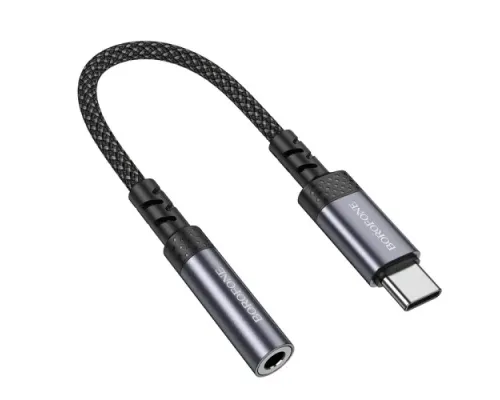 Адаптер BOROFONE BV24 Graceful digital audio converter cable Type-C to 3.5mm сірий металік mag-6941991118999152003