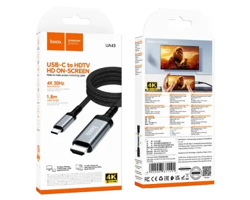 HDTV кабель HOCO UA43 Type-C to HDTV HD screen mirroring cable metal gray mag-6942007671491153051
