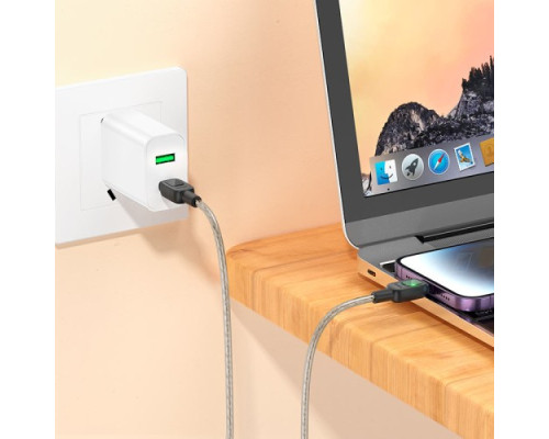 PD Кабель HOCO U124 Stone PD silicone intelligent power-off charging data cable iP 27W 1.2m black mag-69420076106981704