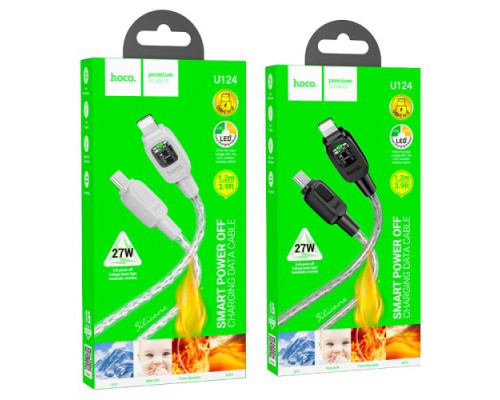 PD Кабель HOCO U124 Stone PD silicone intelligent power-off charging data cable iP 27W 1.2m black mag-69420076106981704
