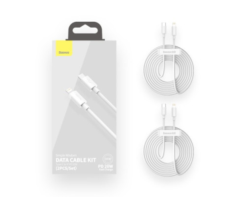 PD кабель Baseus Simple Wisdom Data Cable Kit Type-C to iP PD 20W (2ШТ/Set)1.5m White TZCATLZJ-02 mag-695315623032354706