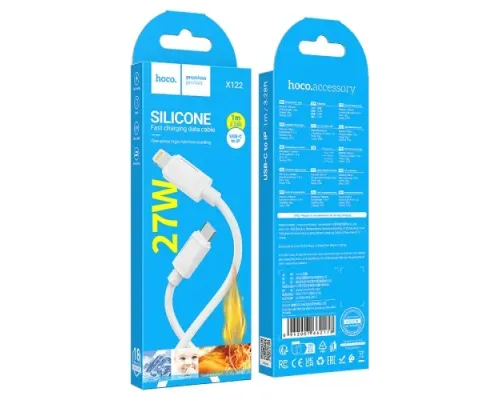 PD Кабель HOCO X122 Benefit PD27W silicone charging data cable iP/1m white mag-6942007662178153871