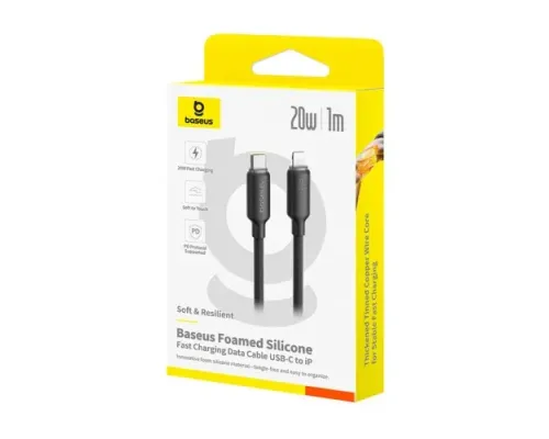 PD Кабель Baseus Foamed Silicone Type-C to Lightning 20W 1m Black E0426A00 mag-6932172693947145756