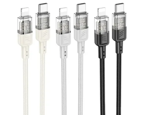 PD Кабель HOCO U129 Spirit PD transparent charging data cable iP 1,2m. Black mag-6942007612388151466
