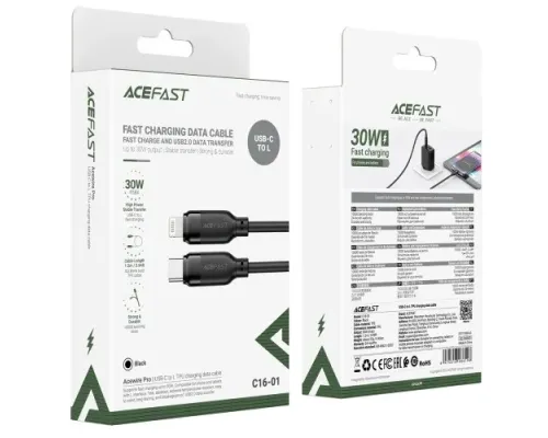 PD кабель ACEFAST C16-01 Type-C to Lightning TPU charging data cable 1,2m Black mag-6974316286196153845