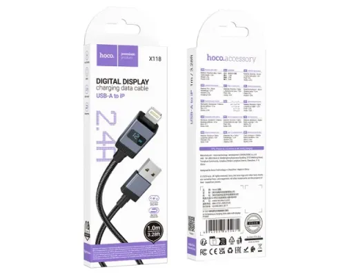 Кабель HOCO X118 Generous charging data cable with display iP black mag-6942007655071145299