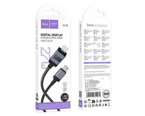 PD Кабель HOCO X118 Generous PD27W charging data cable with display iP black mag-6942007655064145100